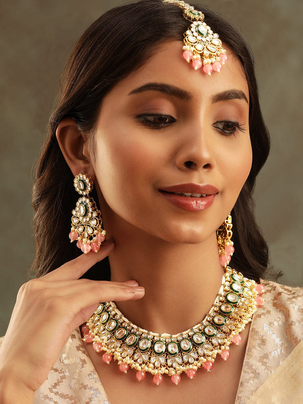 Copy of Rubans 22k Gold plated Kundan studded pearl beaded Jewellery Set Jewellery Sets