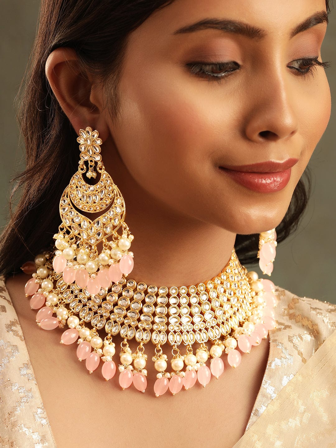 Copy of Rubans Enchanting Radiance 22K Gold Plated Kundan and Pearl beaded Choker jewelry Set Jewellery Sets