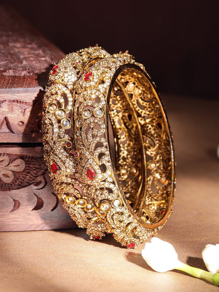 Copy of Rubans Set of 2 White & Gold Plated Handcrafted Pearl Studded Bangles Bangles & Bracelets