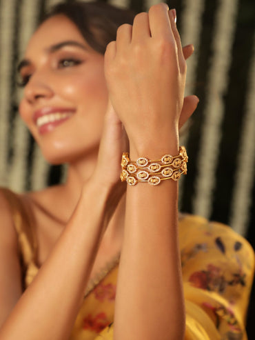 Copy of Set of 4, 22K Gold plated flora motif handcrafted gold bangles Bangles & Bracelets
