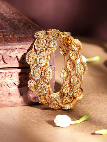Copy of Set of 4, 22K Gold plated flora motif handcrafted gold bangles Bangles & Bracelets