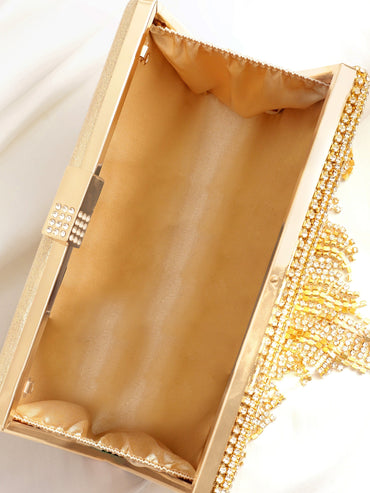 Cream With Dazzling Crystal Zirconia Embellished Contemporary tassels Clutch handbag Handbag, Wallet Accessories & Clutche