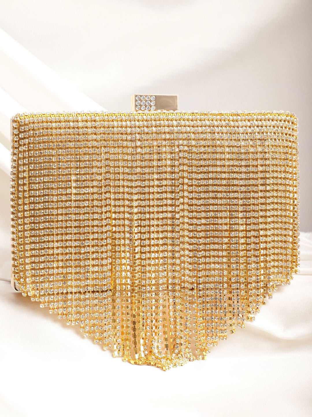 Cream With Dazzling Crystal Zirconia Embellished Contemporary tassels Clutch handbag Handbag, Wallet Accessories & Clutche