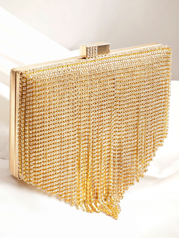 Cream With Dazzling Crystal Zirconia Embellished Contemporary tassels Clutch handbag Handbag, Wallet Accessories & Clutche