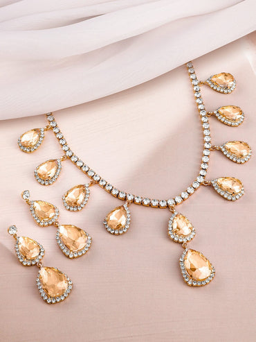 Crystal Teardrop Studded Necklace Set Jewellery Set
