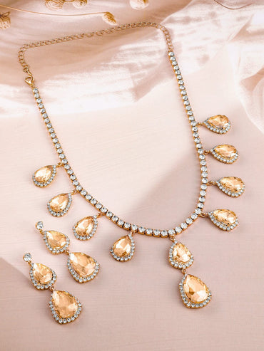 Crystal Teardrop Studded Necklace Set Jewellery Set