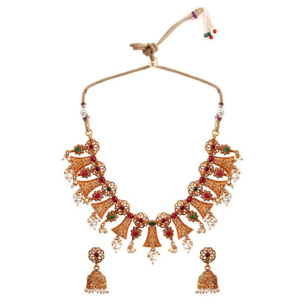 Rubans Gold Plated Handcrafted Color Stone Necklace Set
