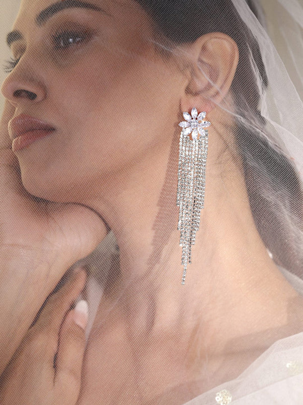 Dazzling Flora Crystal Tassels Statement Earrings Earrings