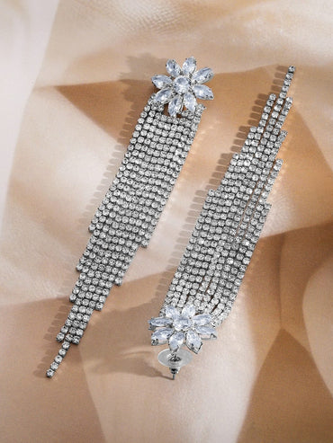 Dazzling Flora Crystal Tassels Statement Earrings Earrings