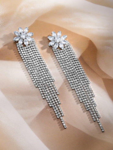 Dazzling Flora Crystal Tassels Statement Earrings Earrings