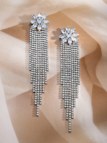 Dazzling Flora Crystal Tassels Statement Earrings Earrings