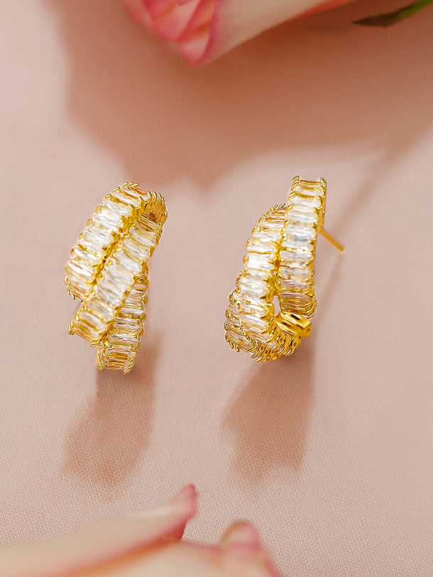 Dazzling Half Curve American Diamond Zirconia Studs Earrings