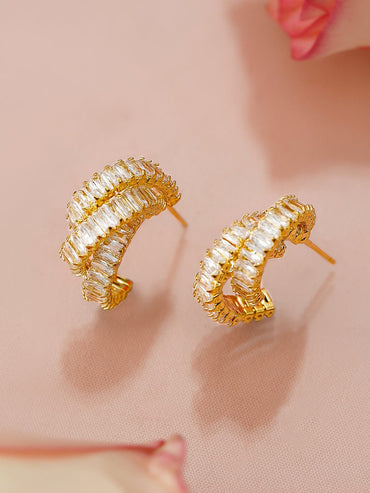 Dazzling Half Curve American Diamond Zirconia Studs Earrings