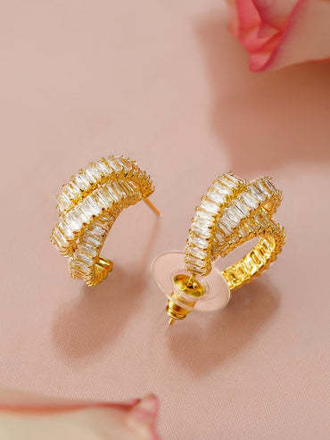 Dazzling Half Curve American Diamond Zirconia Studs Earrings