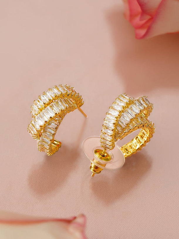 Dazzling Half Curve American Diamond Zirconia Studs Earrings