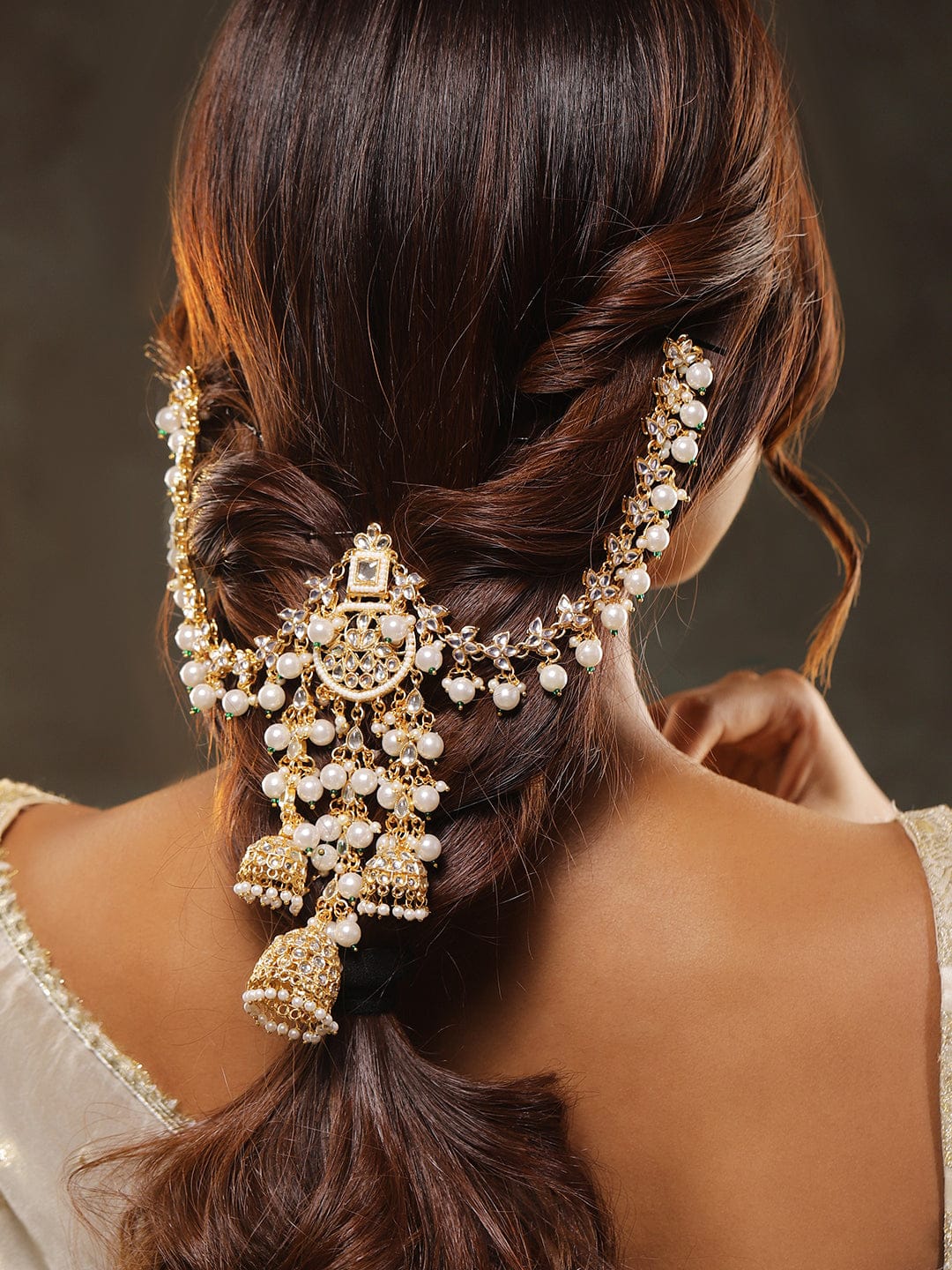 Dazzling Kundan Pearl Hair Brooch Head Jewellery