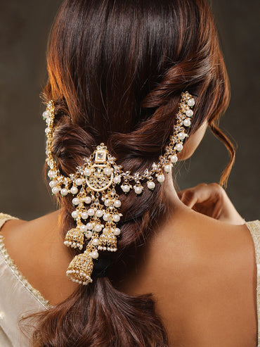 Dazzling Kundan Pearl Hair Brooch Head Jewellery