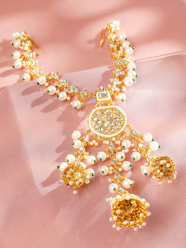 Dazzling Kundan Pearl Hair Brooch Head Jewellery