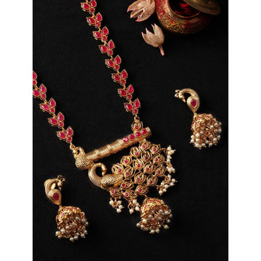 Rubans Gold Toned Peacock Embellished Necklace Set