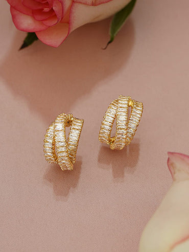 Delicate White Crystal Hoops Earrings