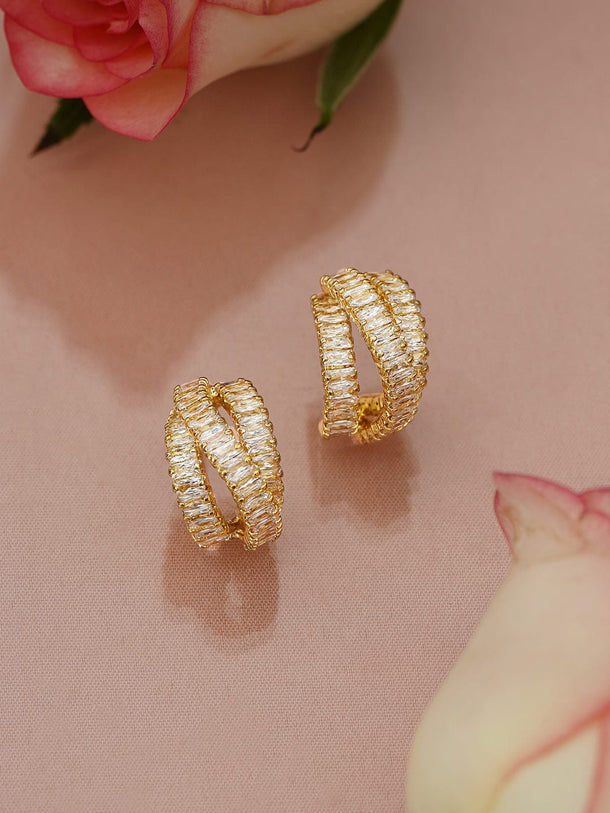 Delicate White Crystal Hoops Earrings
