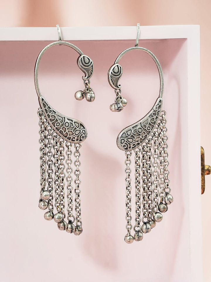 Designer Edge Paisley Earcuff with Ghungroo Chain Earrings