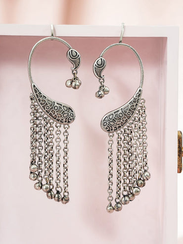 Designer Edge Paisley Earcuff with Ghungroo Chain Earrings