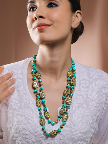 Divine Green Beaded Antique Layered Necklace Necklace & Chains