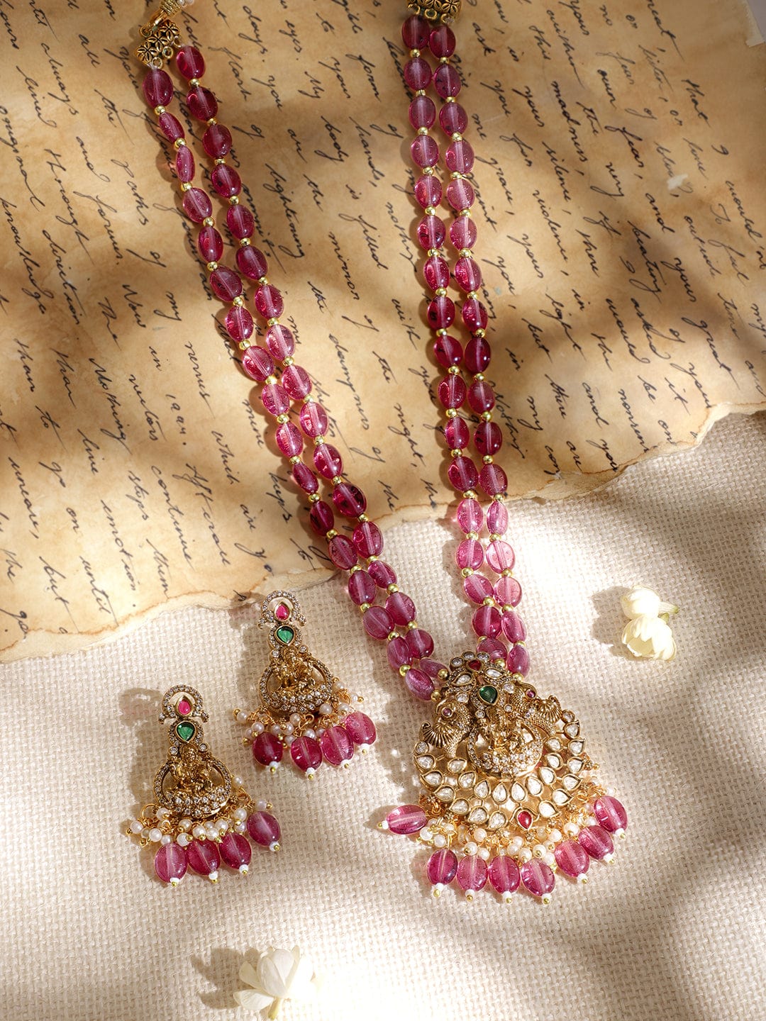 Divine Radiance 22K Gold-Plated Crystal Beaded Laxmi Motif Jewelry Set Necklaces, Necklace Sets, Chains & Mangalsutra