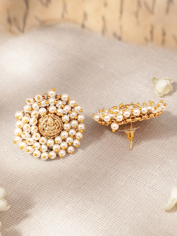 Divine Radiance 22K Gold-Plated Pearl Beaded Temple Stud Earrings Earrings