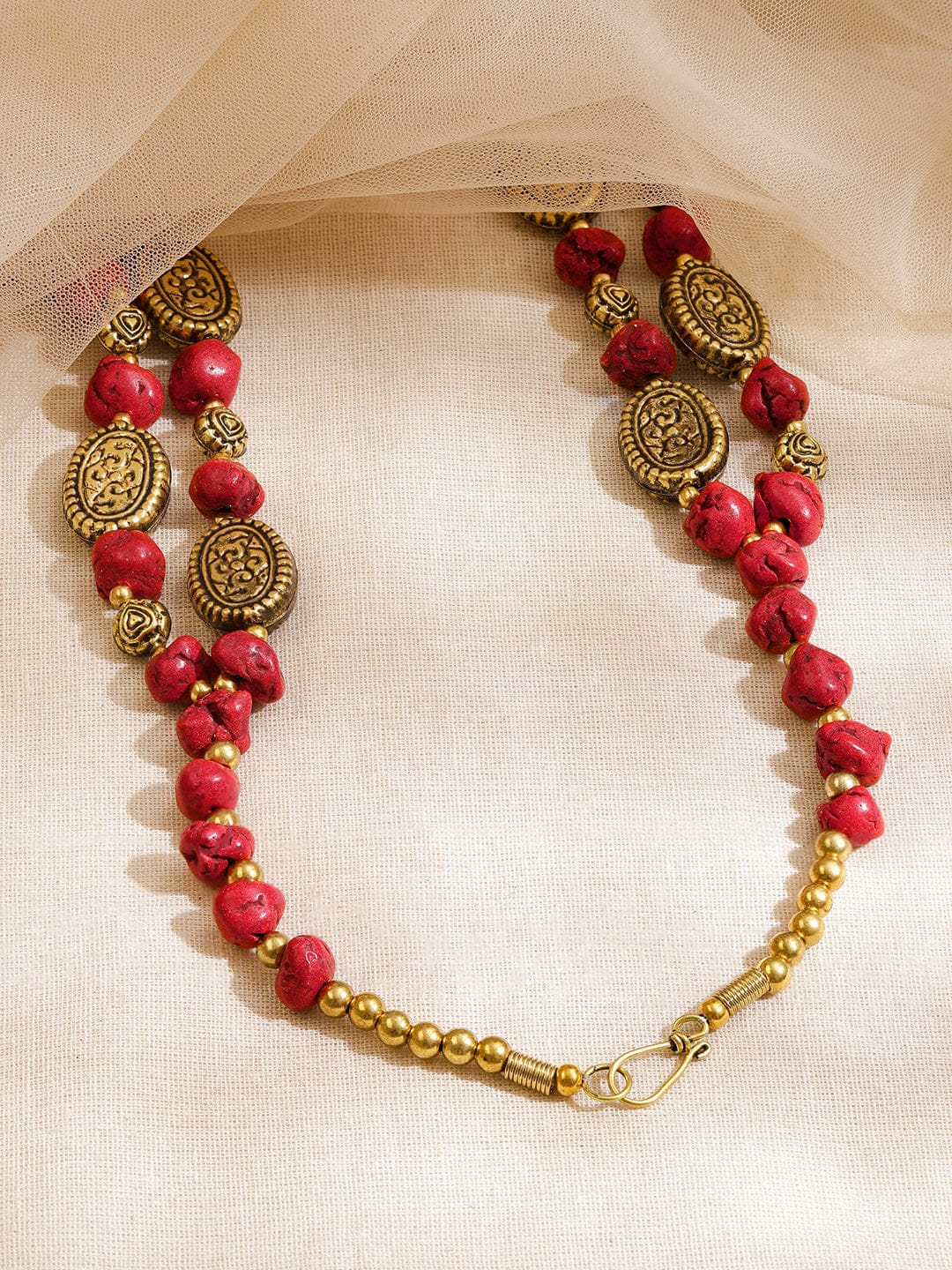 Divine Red Beaded Gold Plated Layered Necklace Necklace & Chains