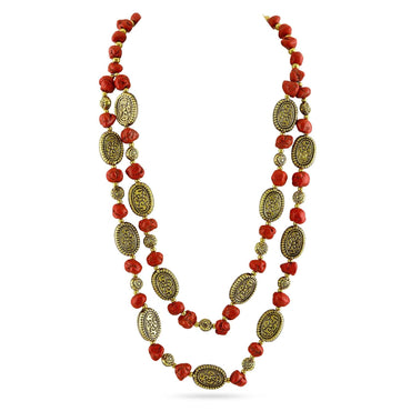 Divine Red Beaded Gold Plated Layered Necklace Necklace & Chains