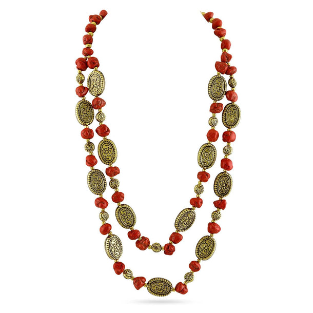 Divine Red Beaded Gold Plated Layered Necklace Necklace & Chains