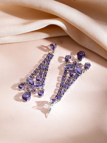 Double Layer Purple Crystal Teardrop Necklace Set Jewellery Set