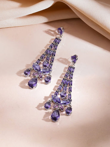 Double Layer Purple Crystal Teardrop Necklace Set Jewellery Set