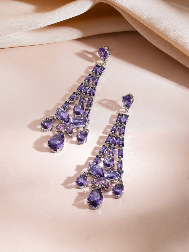 Double Layer Purple Crystal Teardrop Necklace Set Jewellery Set