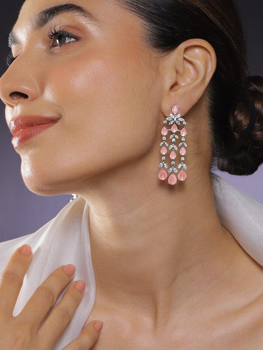 Dreamy Pink Crystal American Diamond Zirconia Danglers Earrings