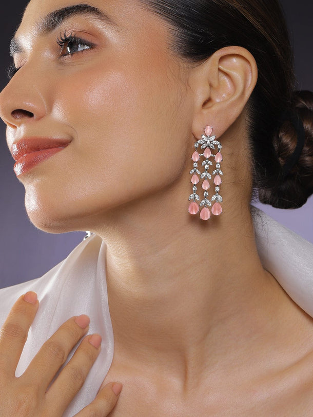 Dreamy Pink Crystal American Diamond Zirconia Danglers Earrings