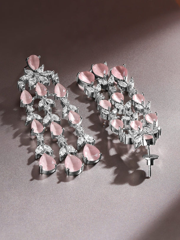 Dreamy Pink Crystal American Diamond Zirconia Danglers Earrings