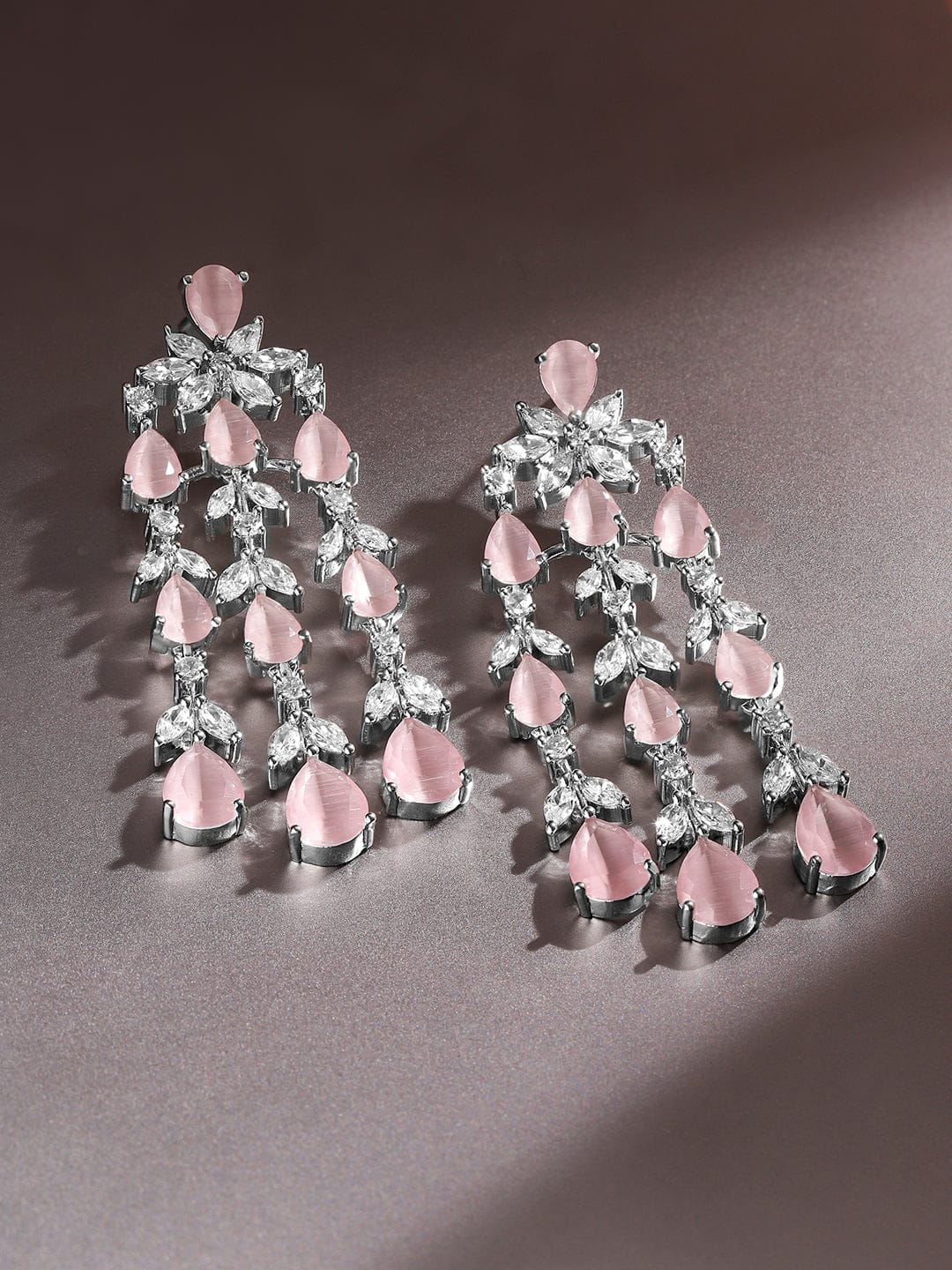 Dreamy Pink Crystal American Diamond Zirconia Danglers Earrings