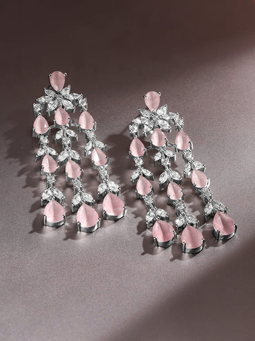 Dreamy Pink Crystal American Diamond Zirconia Danglers Earrings