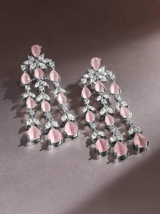 Dreamy Pink Crystal American Diamond Zirconia Danglers Earrings