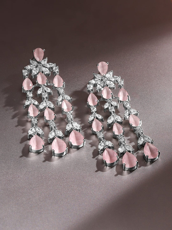 Dreamy Pink Crystal American Diamond Zirconia Danglers Earrings