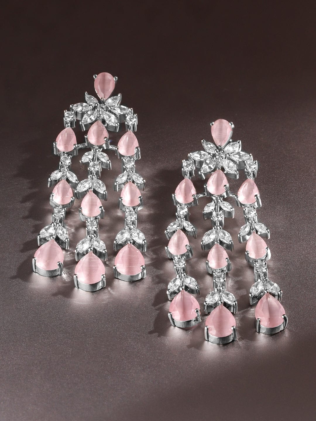 Dreamy Pink Crystal American Diamond Zirconia Danglers Earrings