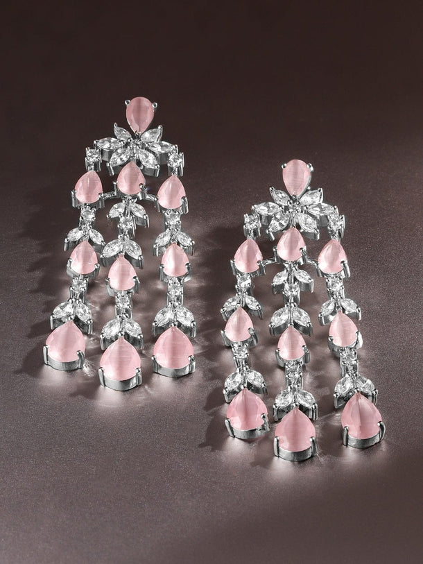 Dreamy Pink Crystal American Diamond Zirconia Danglers Earrings