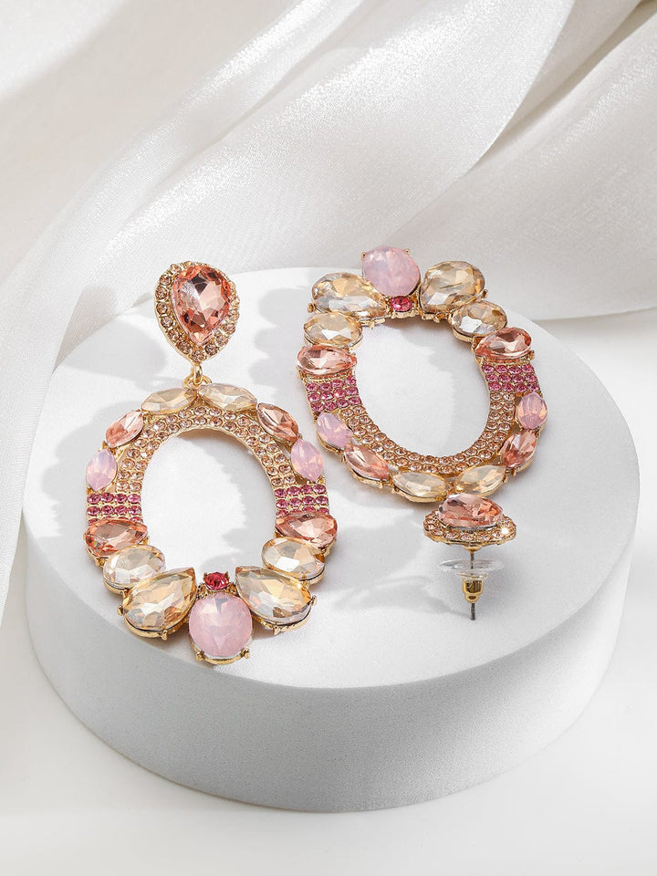 Dreamy Pink Crystal Statement Danglers Earrings