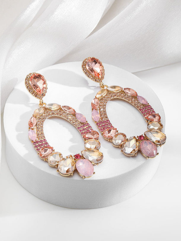Dreamy Pink Crystal Statement Danglers Earrings