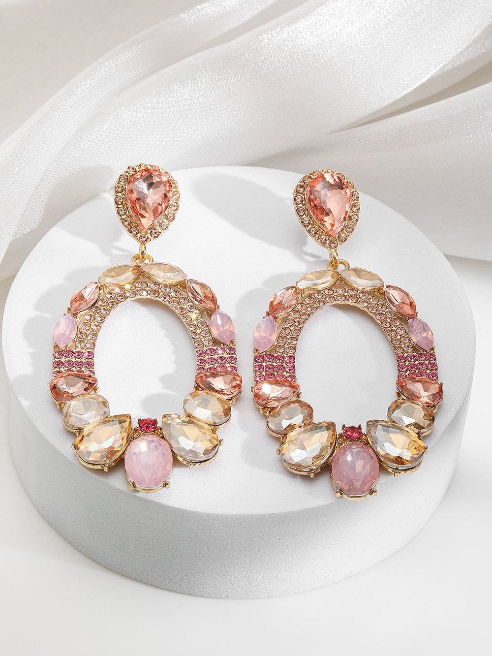 Dreamy Pink Crystal Statement Danglers Earrings