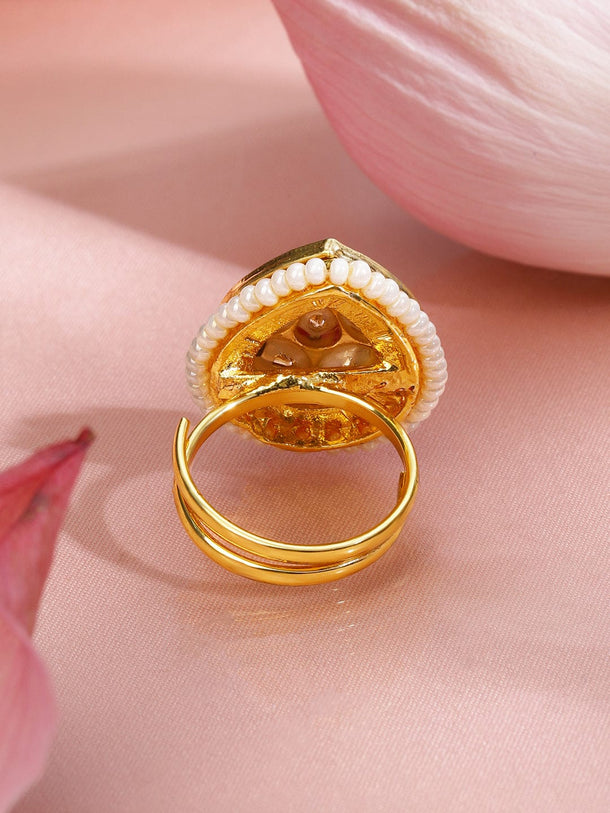 Dreamy Pink Stone Kundan Ring Rings
