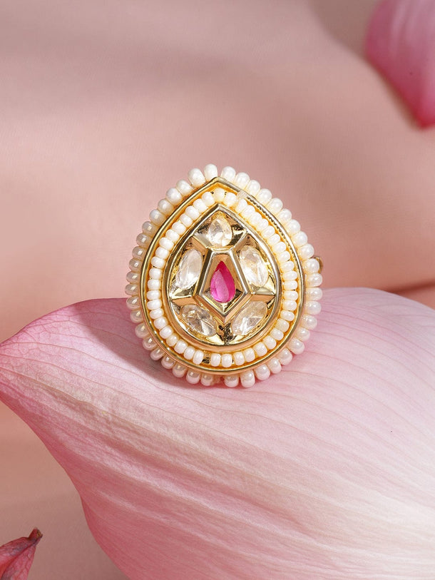 Dreamy Pink Stone Kundan Ring Rings